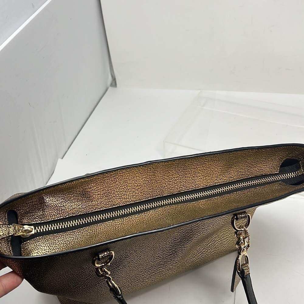 Coach Sophia Gold Black Pebbled Leather Zip Shoulder Tote Bag - Picture 10 of 10
